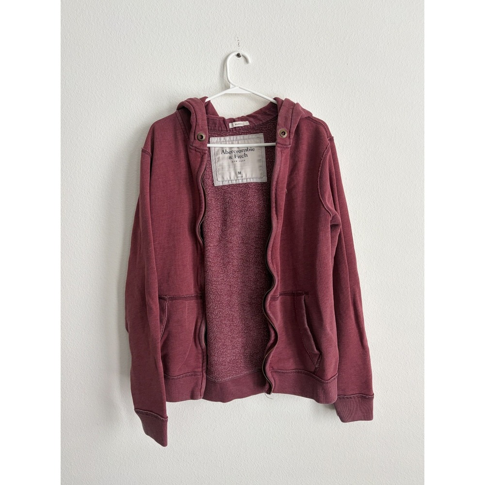 VTG Abercrombie & Fitch Muscle Hoodie Womens Medium Maroon Fleece Lined Full Zip